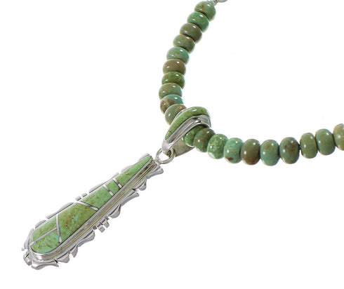 Southwest Turquoise Sterling Silver Tear Drop Pendant And Bead Necklace Set WX77564